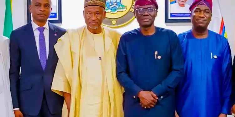 L-R: Polaris Bank’s Managing Director, Adekunle Sonola, Board Chairman, Mr. Mohammed K. Ahmad, Lagos State Governor, Babjide Sanwo-Olu and his Deputy, Dr, Obafemi Hamzat when the Bank’s Board and Executive Management paid a courtesy visit to the Governor at Lagos House, Marina on Wednesday.