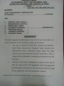 AMCON gets Court Order to Recover N478M from Contractor for Keystone Bank Debt.